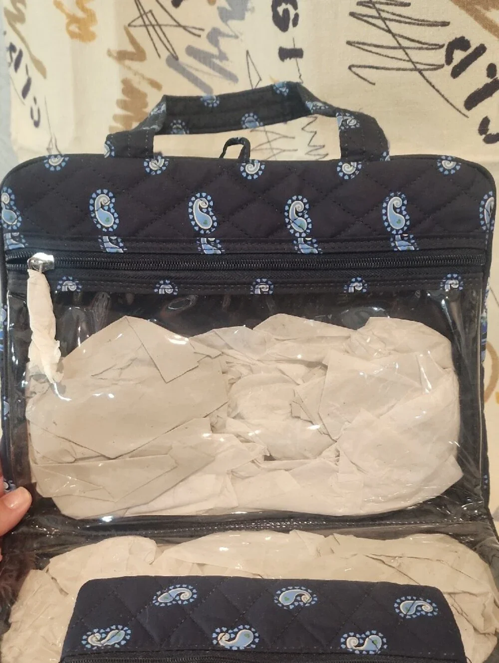 Americana By Sharif Quilted Navy Paisley Cosmetic Case